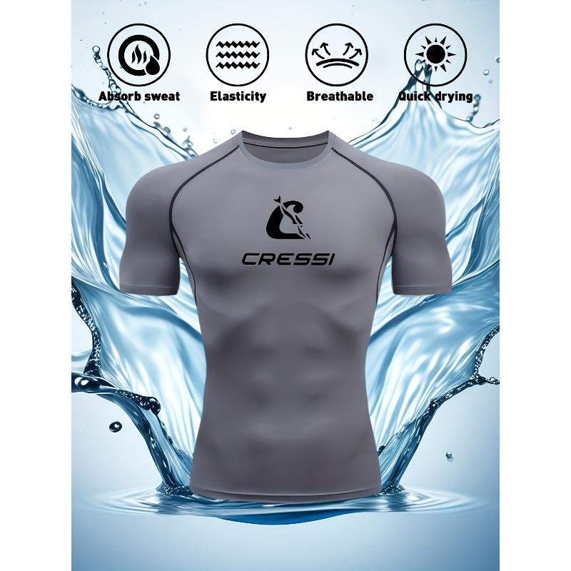 Herren Kompressionsshirt Schnelltrocknend Marineblau Fitnessstudio T-Shirt "Cressi" Aufdruck Workout Sportbekleidung
