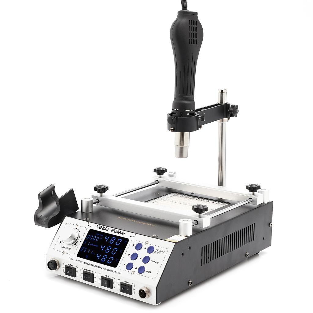 Stazione Saldante 3-in-1 Yihua 853Aaa+ + Kit di Attrezzi per Riparazione GSM 25-in-1 + Scatola Doppia + Colla E-8000 110ml + Coltello + Kapton