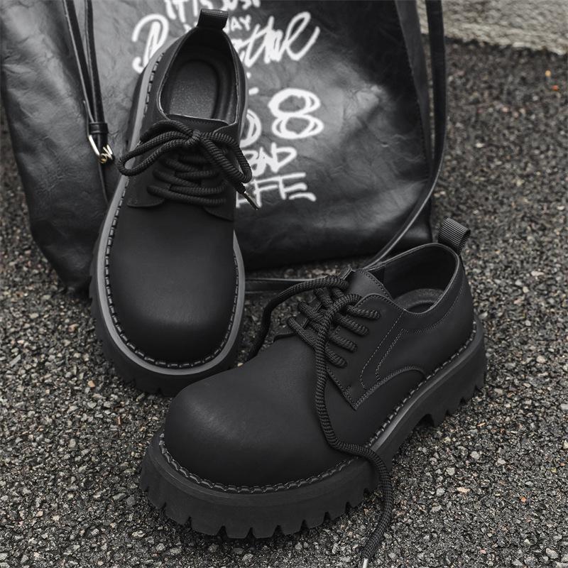 

Туфли Mickey Derby мужские, с толстой подошвой, с круглым носком, матовые, маленькие кожаные туфли Zhang Jie, с таким же ростом, с большим носком, 1031-J 44 чёрный