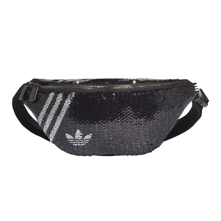 Adidas Originals Three Stripes Shiny Decoration Casual Zipper Bag Unisex Waist Bag Black GD1856 Black