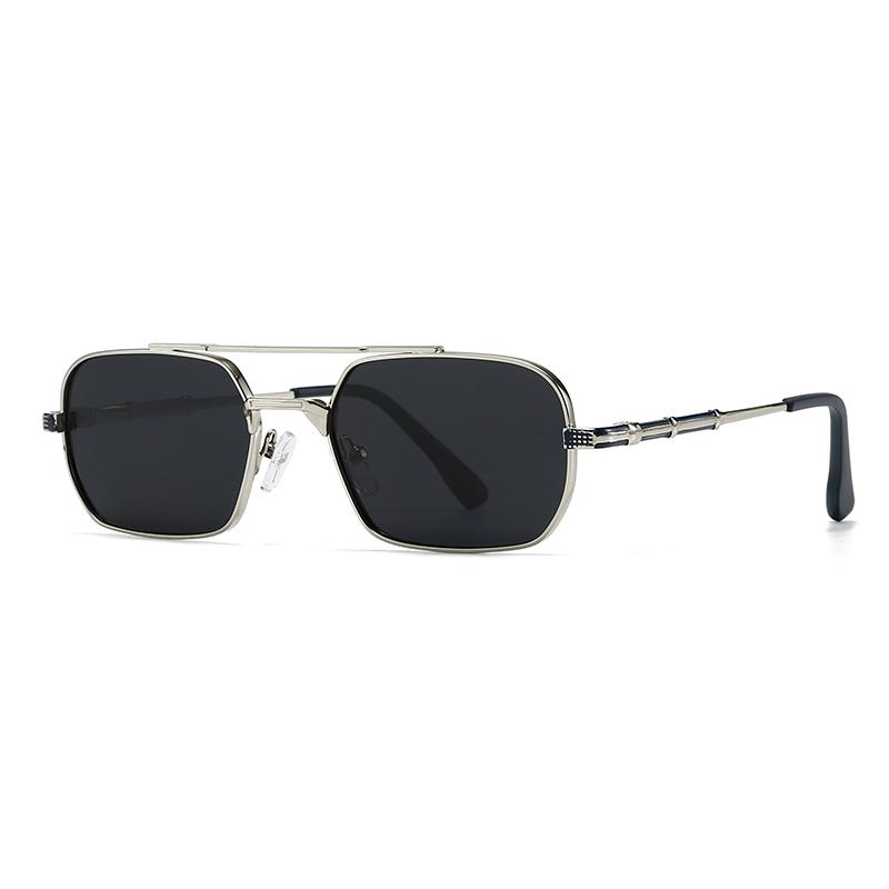 New European American Style Men's Aviator Sunglasses Retro Double Bridge Metal Square Frame Ready Stock 14114