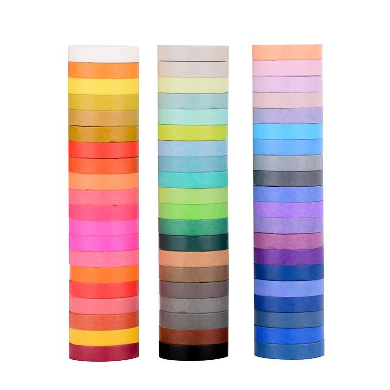 60 Rolls Rainbow Colored Washi Tape Set 8mm skinny Masking Tapes For Scrapbooking Journaling Planner Notebook Decoration