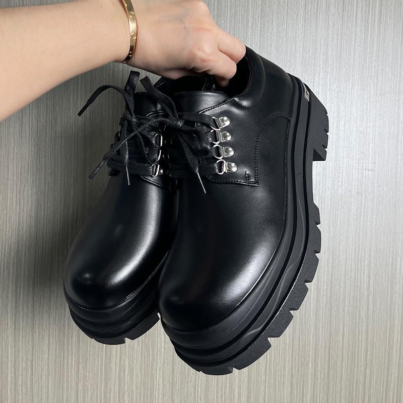 Men's Derby Leather Shoes Luxury designer's new style business office Outdoor Trendy Streets Black Thick soled New Versatile