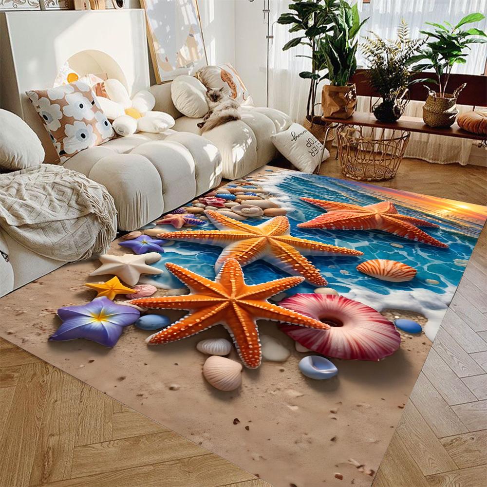 Starfish Beach Shell Sea Star Sand Carpet Rug for Living Room Bedroom Home Sofa Decoration,Kids Play Non-slip Floor Mat
