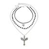 Salircon 3 Pcs/set Goth Skull Cross Pendant Necklace Women Vintage Silver Color Metal Chain Black Bead Choker Jewelry Accessory