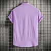 Summer Cotton Linen Shirt for Men's Lapel Loose Solid Color Hide Button Up Short Sleeve Shirts