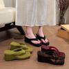 French Square Head Slope Heel Toe Slippers Women'S Summer Wear Not Tired Feet Sandals Beach Vacation Style Herringbone Cool Slippers