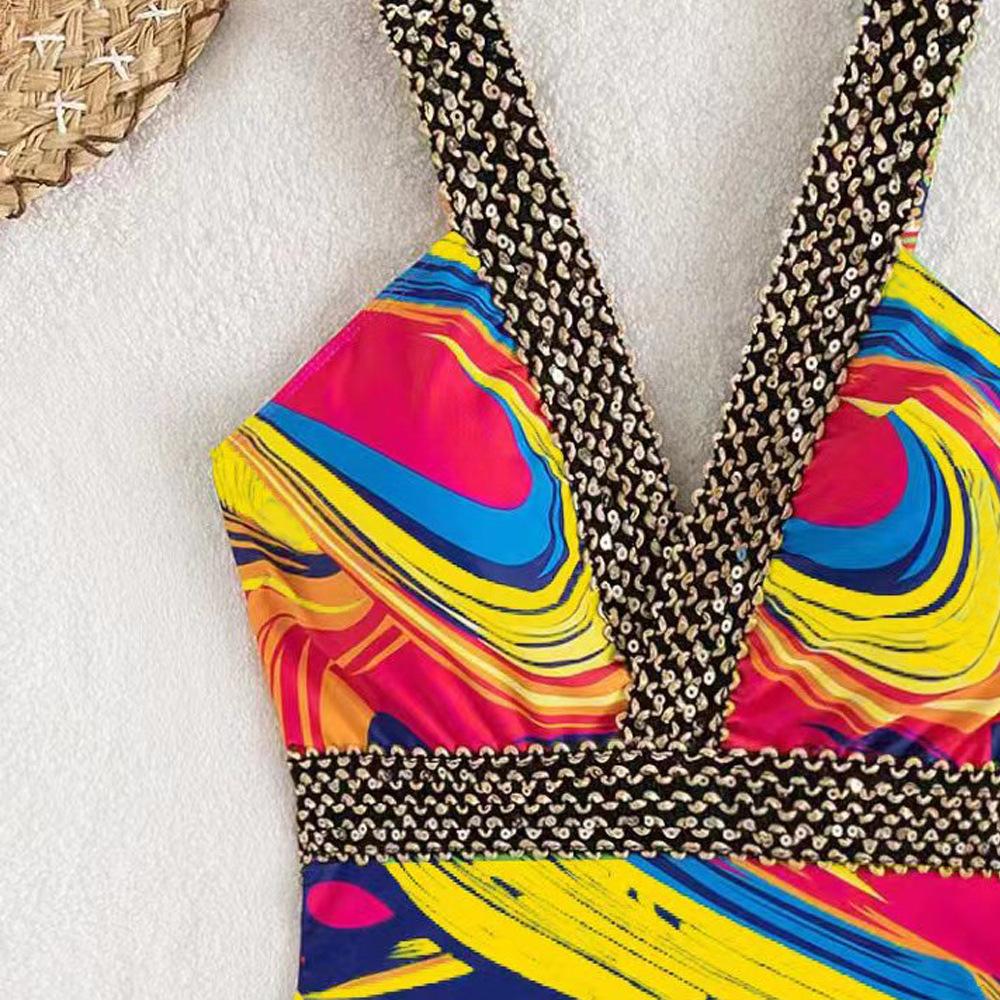 Seksi Baskı Askılı Mayo Kadın Şınav Tek Parça Mayo Monokini Backless Hollow Yaz Mayo