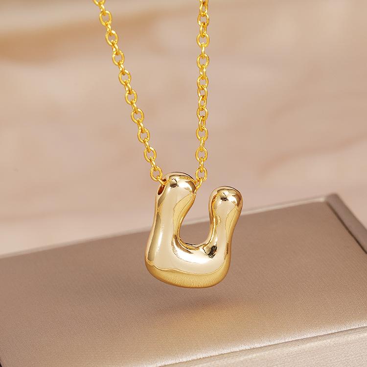 Charming Chubby Brass Polished 26-Letter Silver Pendant Necklace for Women