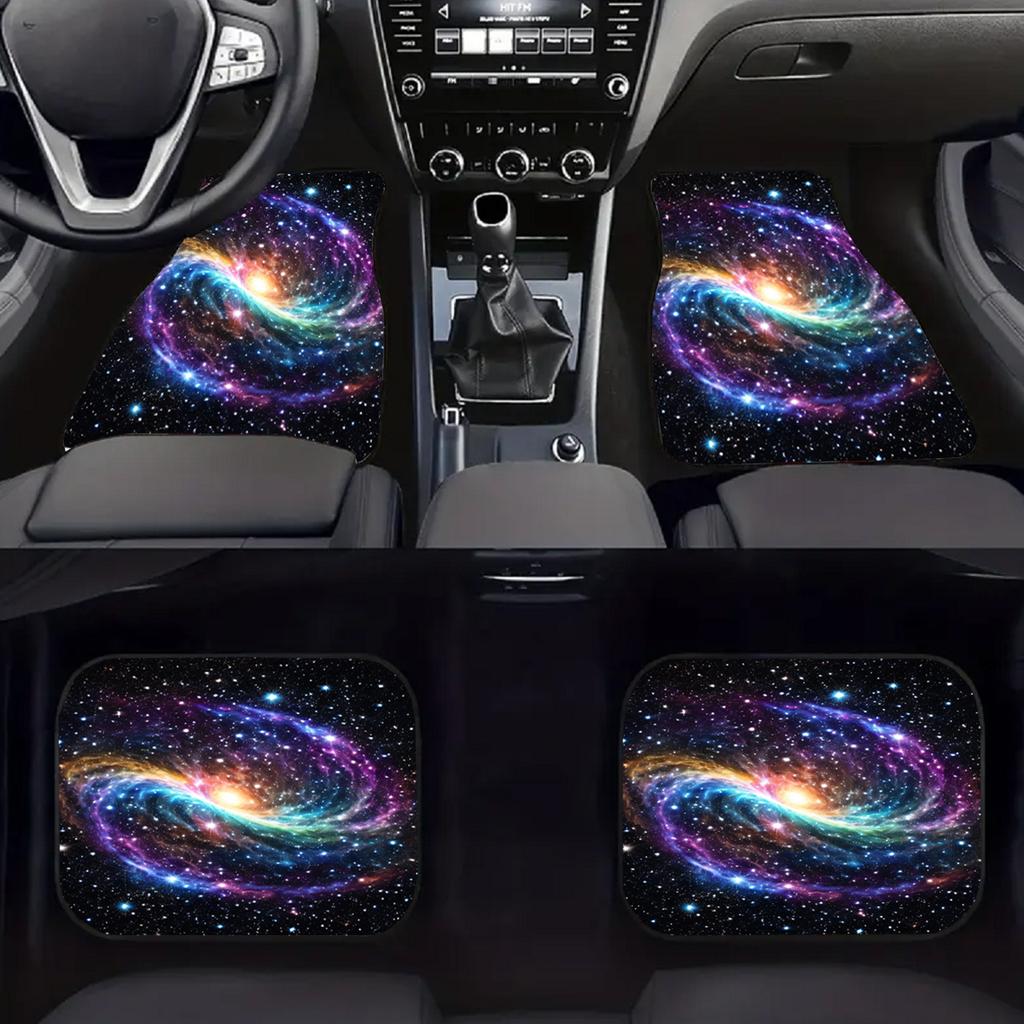 2/4Pcs Milky Way Nebula Print Design Carpet Car Floor Mats for Auto Van Truck SUV-4 Pieces Front & Rear Full Set