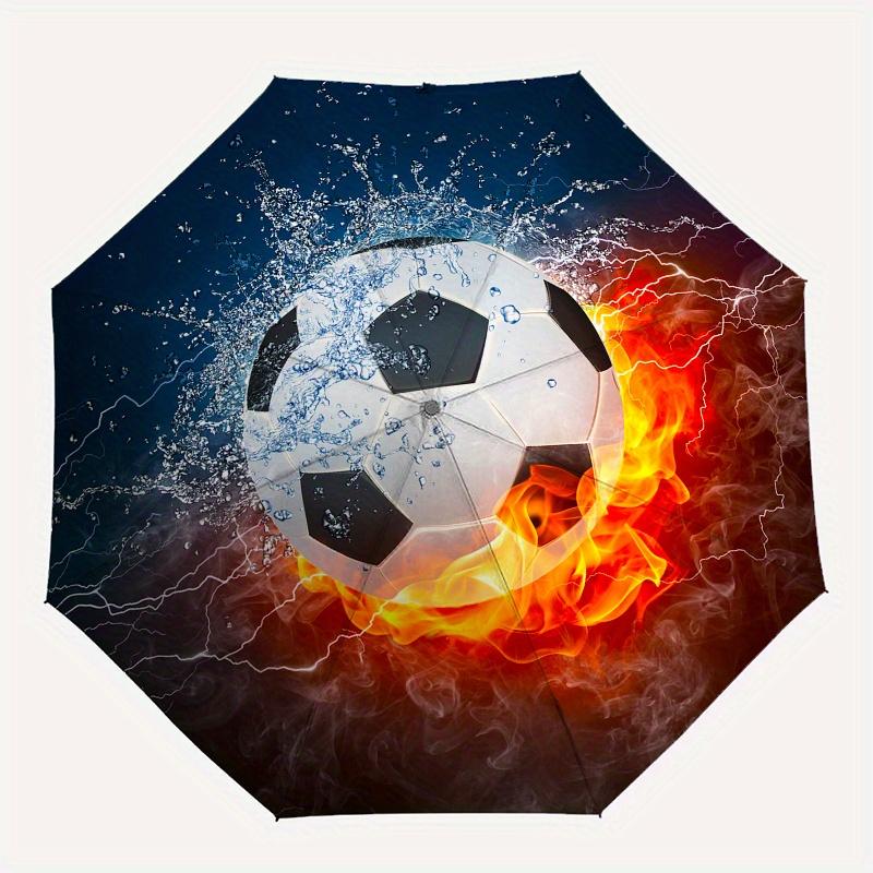 "Fire & Water Soccer Ball: The Ultimate Sports Accessory" Umbrella, Cute Umbrella with Cute Design, Portable 3-Fold Compact Umbrella for Men & Women,