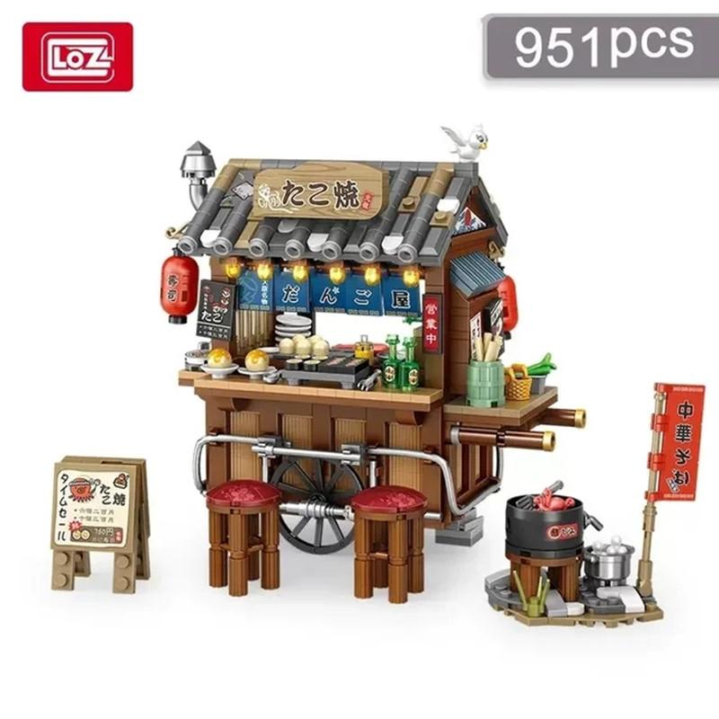 City Food Barbecue Stand Building Block Mini Takoyaki Streetview Hong Kong Food Stall Puzzle Decor Toys Girls Kids Gift