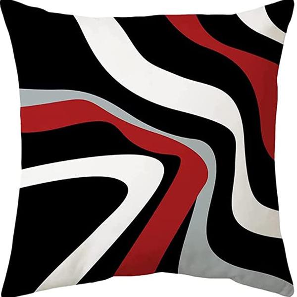 Popular Simple Geometric Abstract Red Black Striped Sofa Cushion Pillow Case Home Removable Washable
