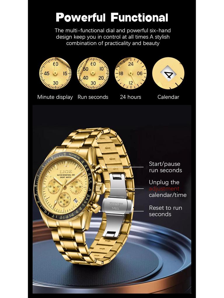 LIGE Elegant Men's Multifunctional Waterproof Wristwatch with Luminous Quartz & Calendar 89137