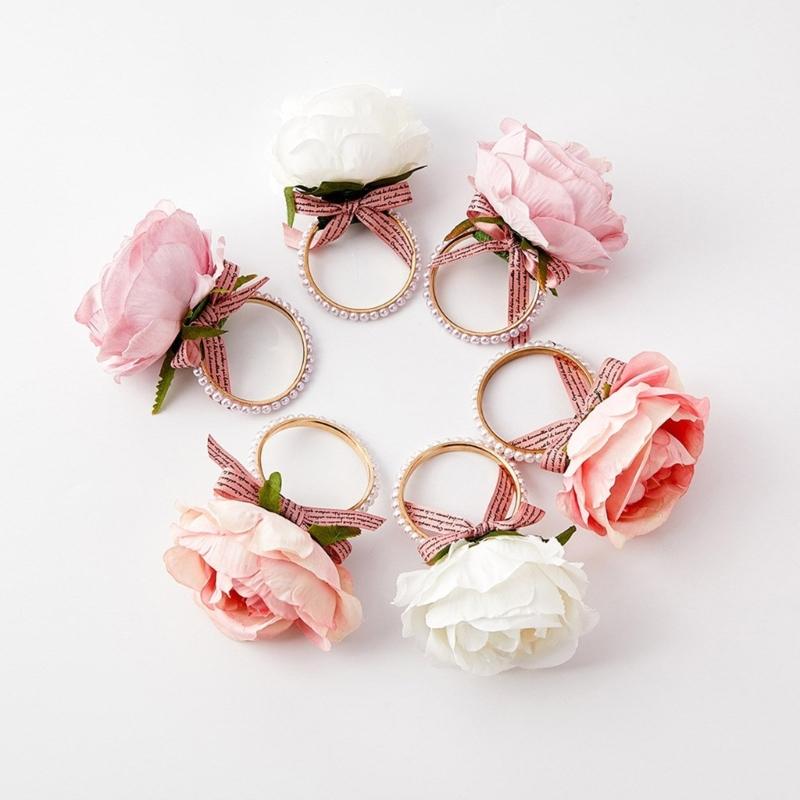 Christmas Party Napkin Buckles Elegant Eucalyptuses Leaf Napkin Rings Pearls Bead for Holiday Gatherings