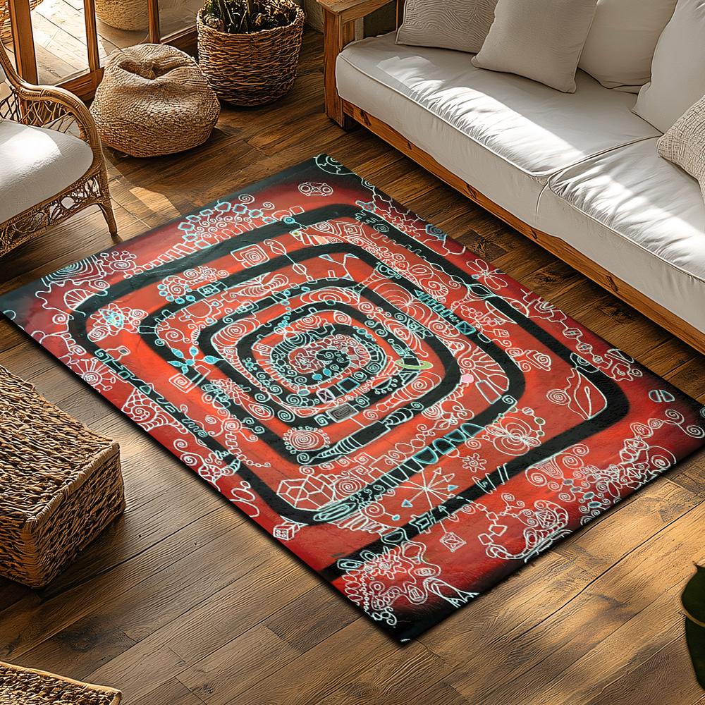 Unique Geometric Pattern Area Rug Modern Abstract Design Floor Mat Home Decor Living Room Carpet Durable Non-Slip Accent Rug Boh