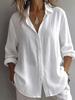 2026 European & American Women's Linen Casual Lapel Shirt - Solid Color, Long Sleeve, Spring Collection