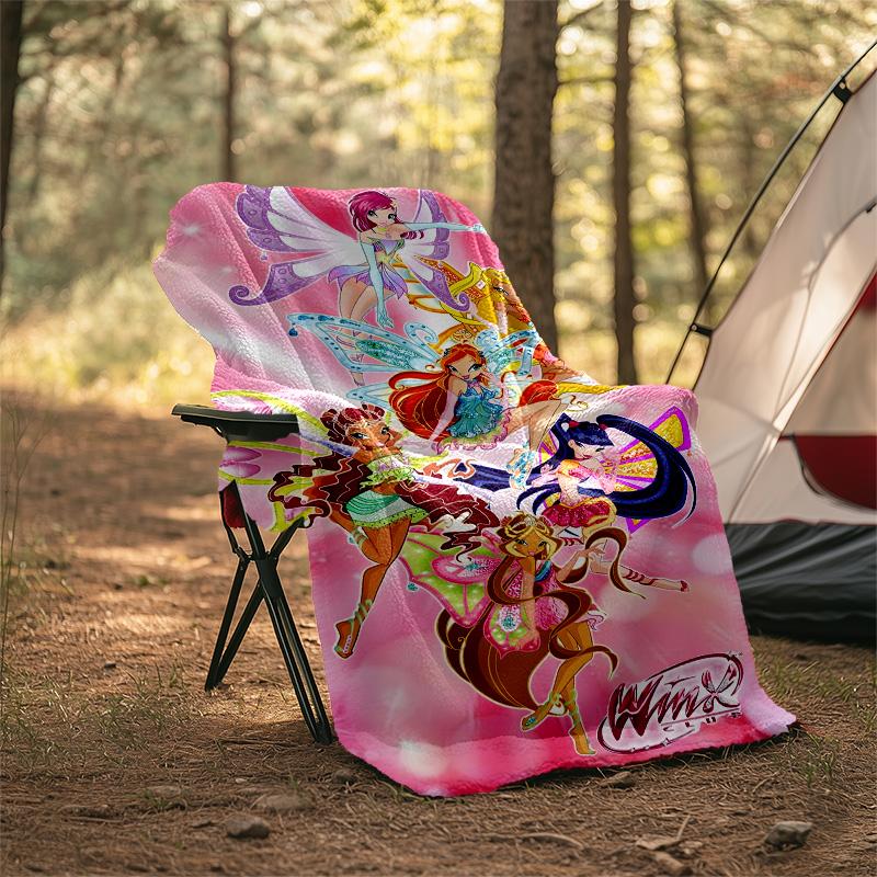 1pc W-Winx Club Theme Blanket - Digital Print, Polyester, Cozy for All Seasons, Perfect for Outdoor, and Travel