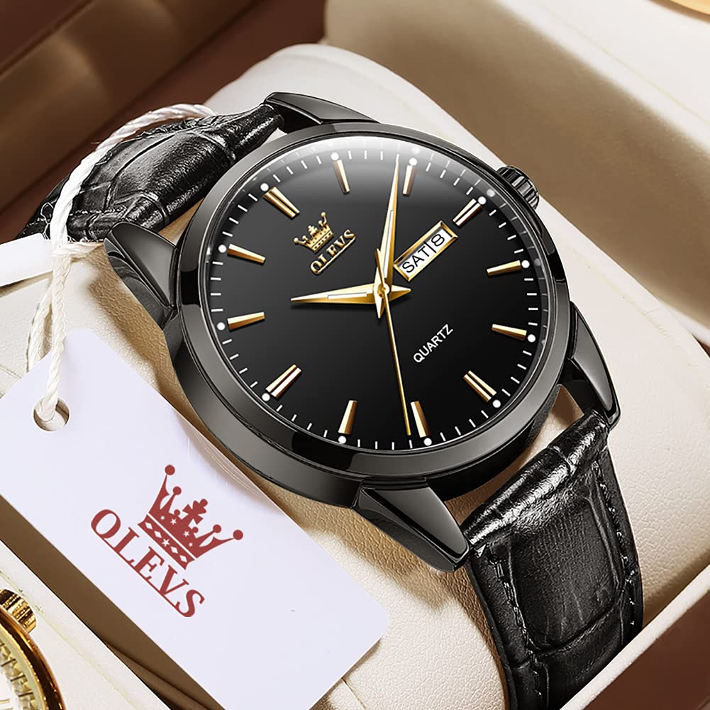 Men's Business Watch with Leather Band, Stylish Waterproof Watch with Calendar Display and Luminous Function, Perfect Gift for Men