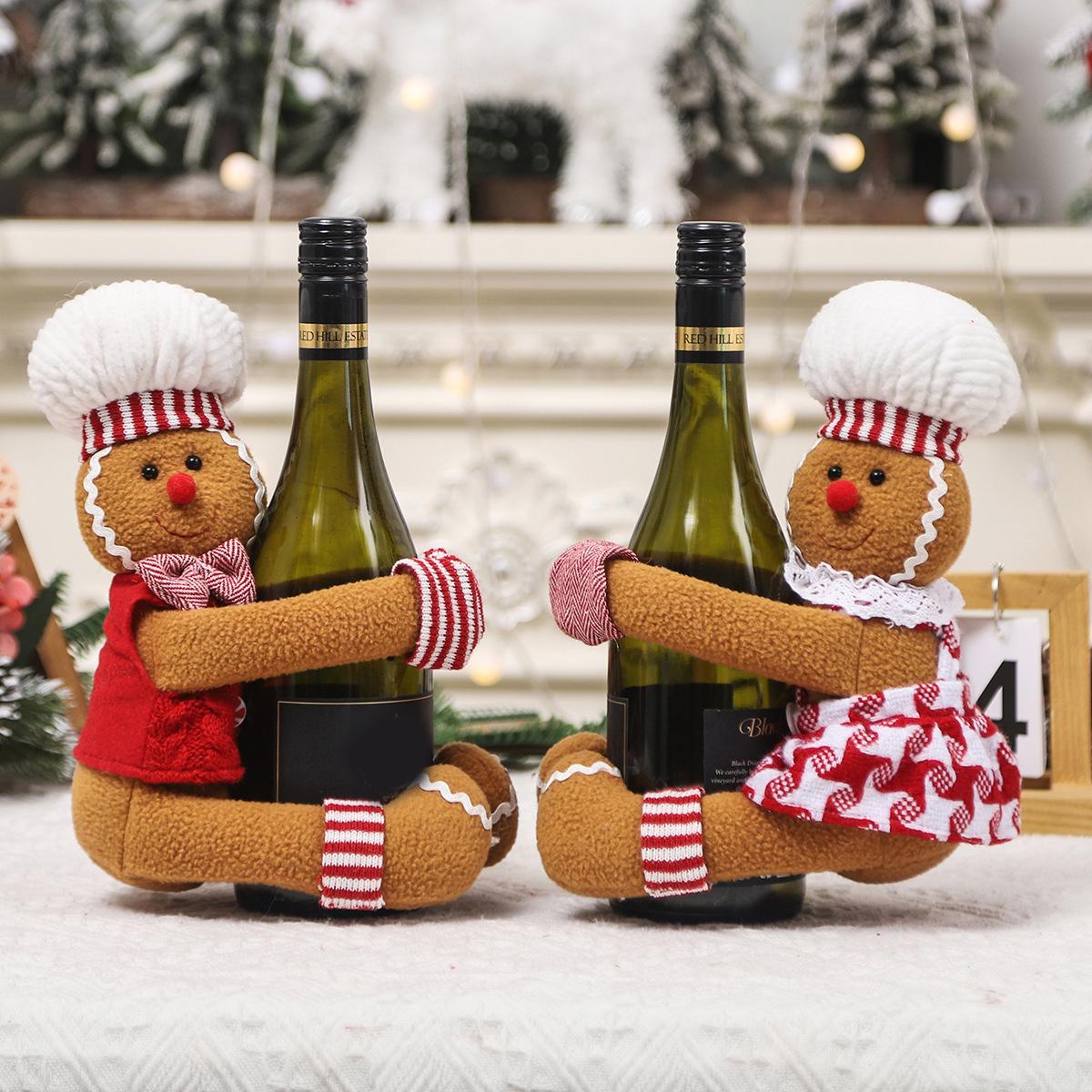 

Christmas Wine Bottle Sleeve Gingerbread Man Hugger Plush Doll Bottle Cover Christmas Tree TopperChristmas Party Table Decor