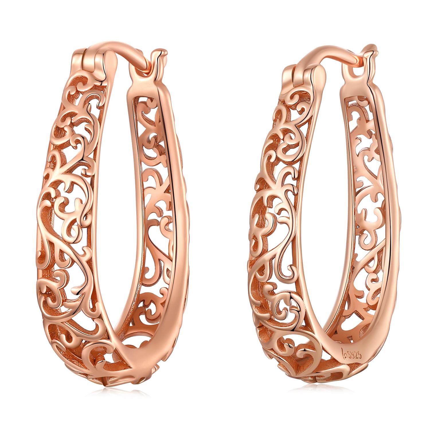 

BAMOER Vintage Vine Real 925 Sterling Silver Hoop Earrings For Women Party Fine Jewelry C рожевий колір золота