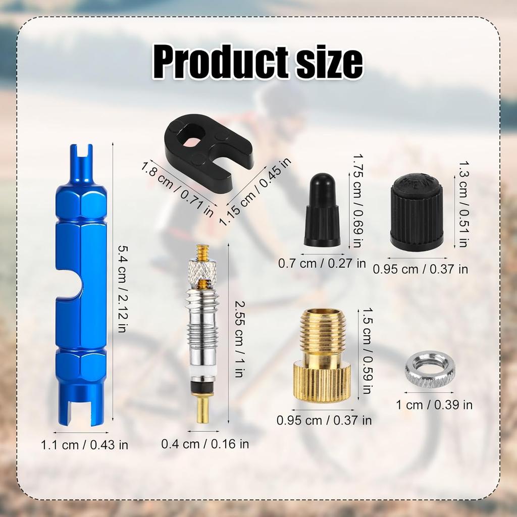 Valve Core Repair Kit for Presta, 4 Valve Cores 4 Valve Core Caps 4 Nuts 2 Plastic Caps 2 Converters and 2 Plastic & Alloy Valve Stem Dismantle