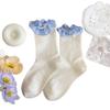Chaussettes Hautes en Coton Pur Style Nouveau Printemps Été pour Femmes avec Dentelle et Nœud Ballet