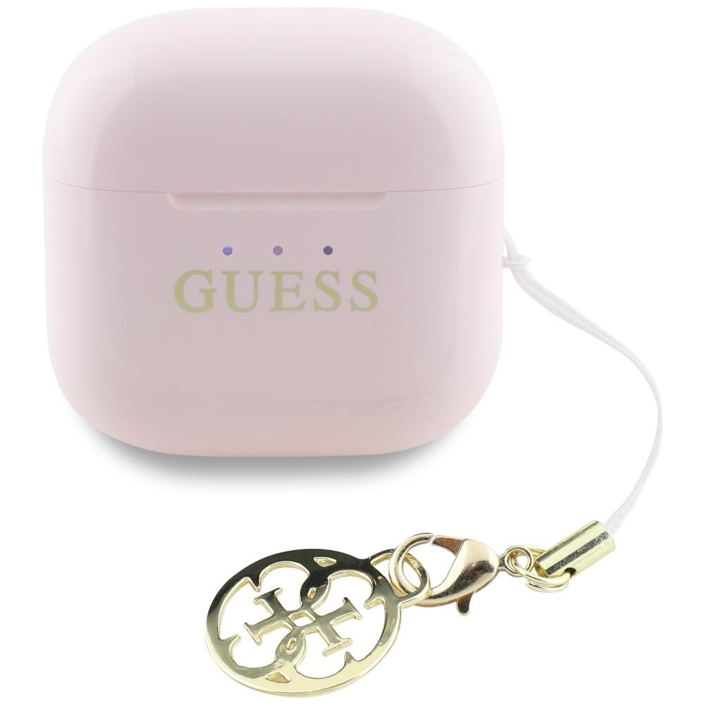 Écouteurs TWS Rose Guess Effet Brillant Logo Classique Imprimé & Breloque