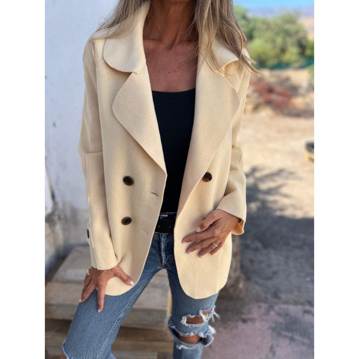 

2025 Women s Double-faced Wool Blend Coat Casual Lapel Long Sleeve Button Down Outerwear 5XL абрикосовий