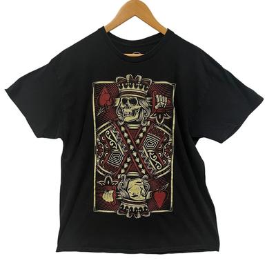 DOM Gothic Skull King Of Spade Graphic Tee Black Playing Card Halloween Cotton
