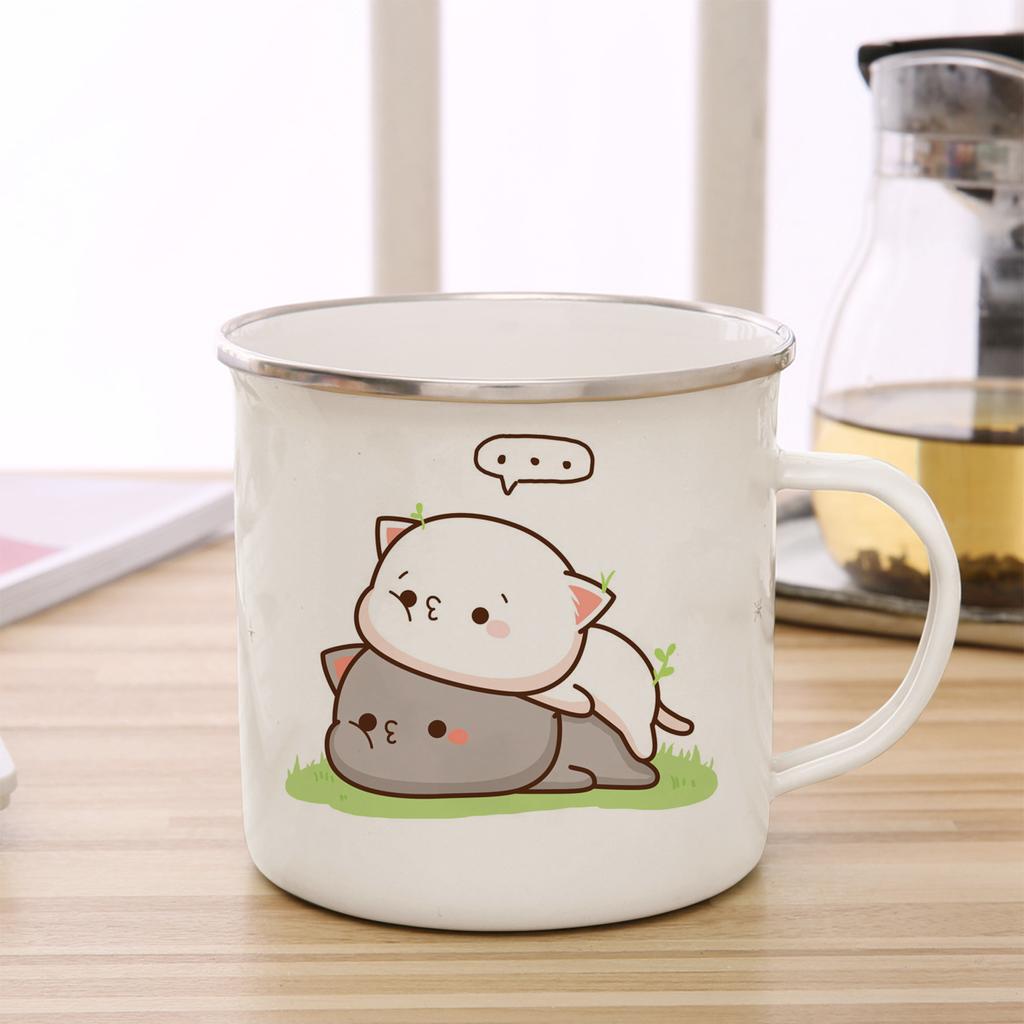 Peach and Goma Cat Enamel Coffee Tea Cup Cute Animal Breakfast Dessert Milk Water Cup Couple Gift