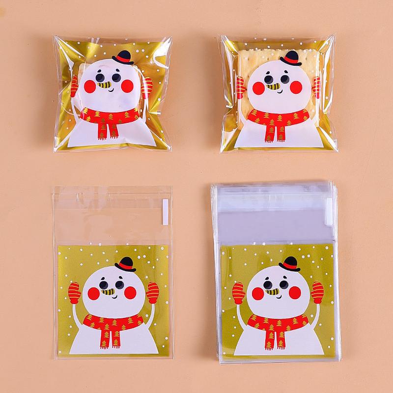 100Pcs 7x7+3cm Small Plastic Cartoon Self-Adhesive Bakery Packaging Cookie Snack Candy Bags Xmas Party Gift