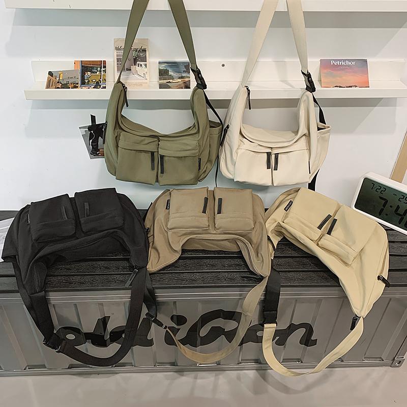 Men Solid Color Shoulder Bag Women Large Capacity Water-Repellent Commuter Crossbody Bag