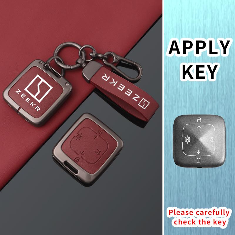Zinc Alloy Leather Car Key Case Cover, For Zeekr 001 007 009 Zeekr X Zeekr Nfc Holder Shell Fob Protective Keychain Accessories