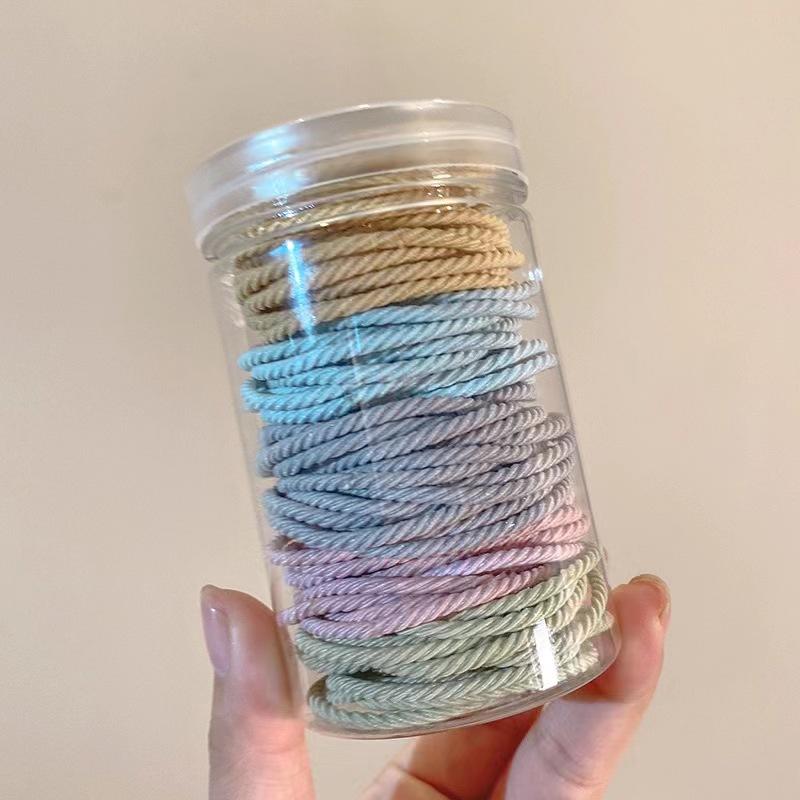 100pcs Bucket Basic Seamless Hair Loops Threaded Anti-slip Bands High Ponytail Strings Gentle Elastic Ties Protect Hair Daily