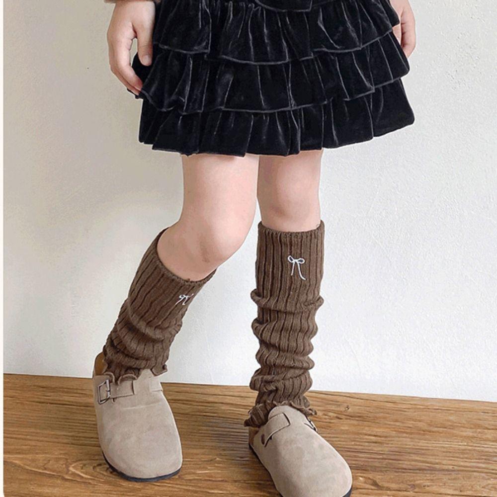 Harajuku Children's Leg Warmers JK Embroidery Bow Socks Kawaii Knitted Leg Cover  Children's
