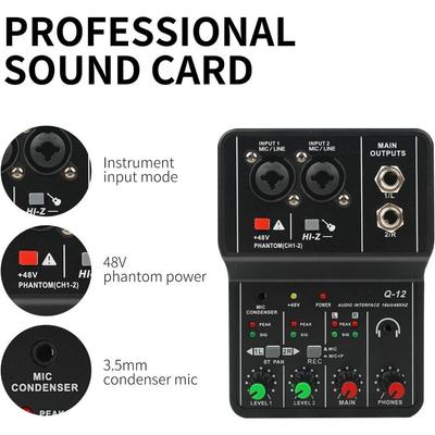 48V Computer Guitar Studio Dual Channel Audio Device Portable Audio Interface Professional Mini External Sound Card Mixer