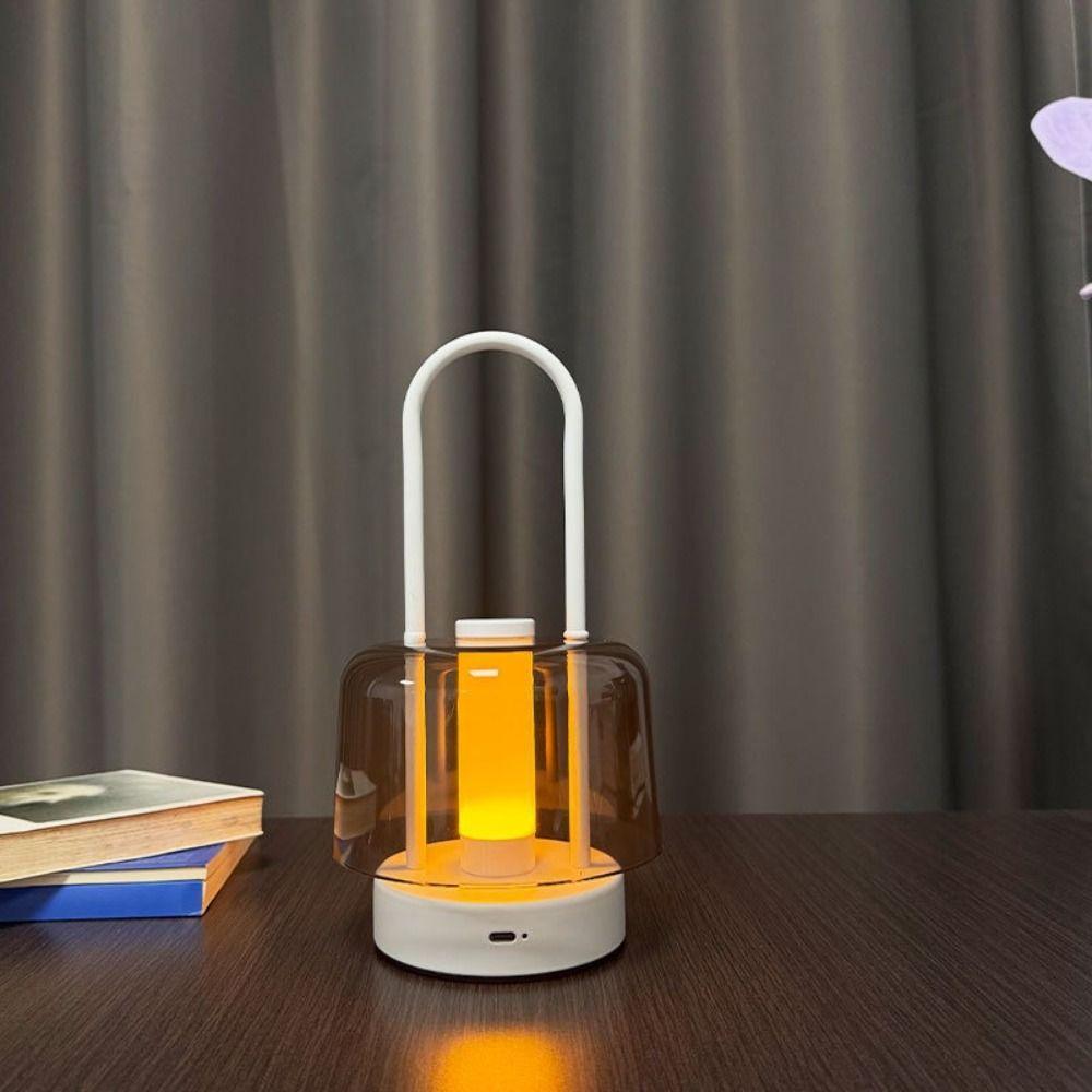 Rechargeable Camping Style Lamp Tri Color Stepless Dimming Portable Candle Lamp Touch Switch Acrylic Material Night Light