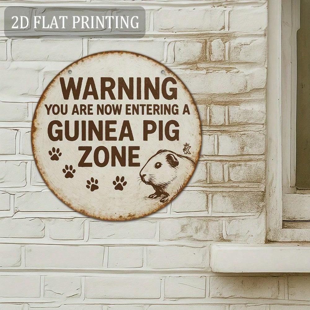 Funny Guinea Pig Area Sign, Retro Warning Metal Decor with Paw Prints, Rustic Pet Cage Ornament, 2D Flat Small Animal Gift