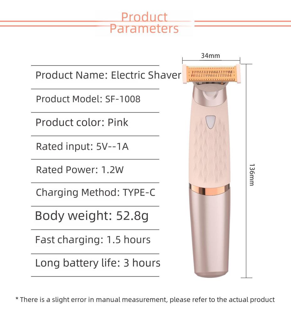 Women's Electric Shaver for Lip, Armpit, Leg, and Pubic Hair Removal