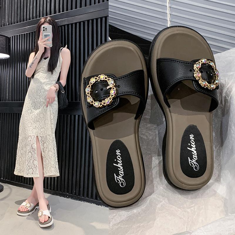 Fashion 2025 Women Mid-heels Thick Bottom Casual Slippers Summer  Platform Open Toe Slippers Outdoor Comfort Shoes