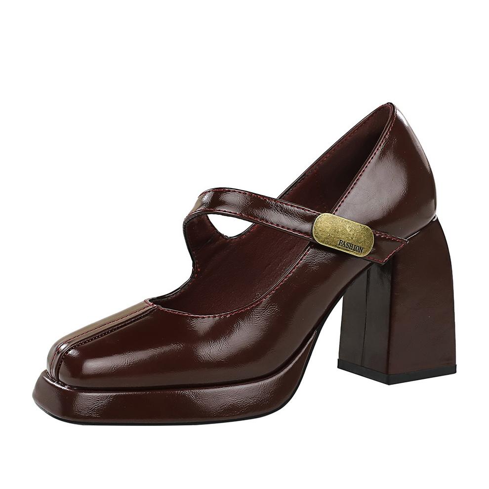 Scarpe da Donna Tacco Alto Stile Retro Europeo e Americano, Tacco Grosso, Tacco Alto, Plateau Impermeabile, Fibbia in Metallo, Cinturino Dritto, Scarpa Singola