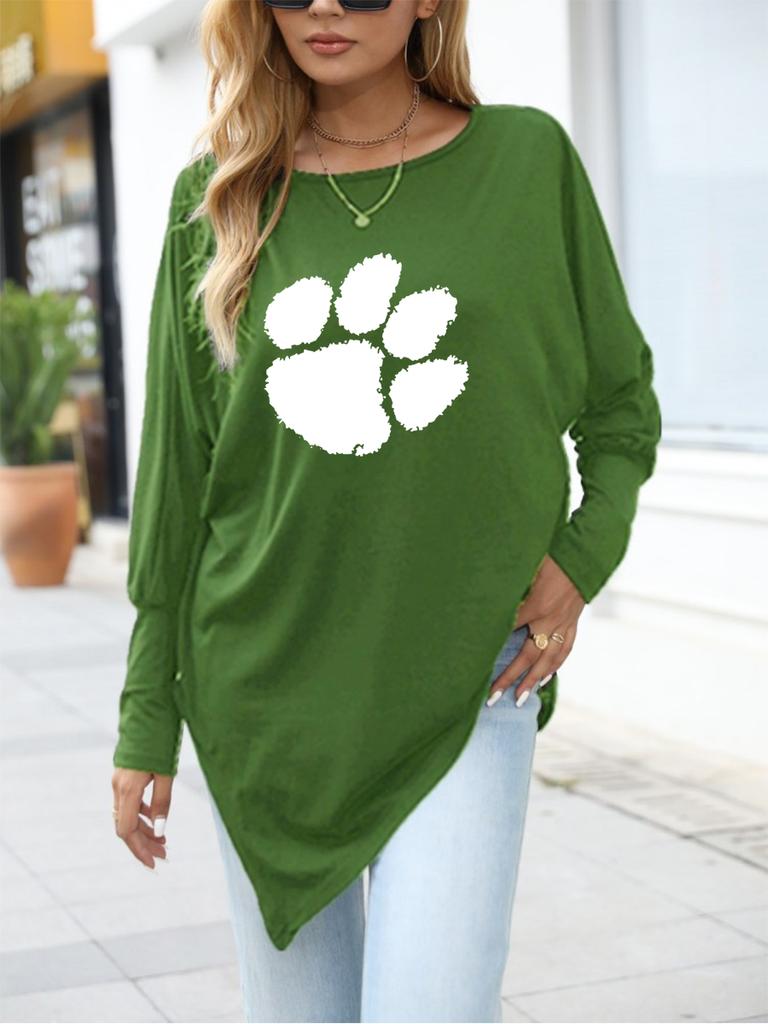 Women's Oversize Long-Sleeve Spring/Fall Asymmetrical Hem T-Shirt Fashion Printed Logn Sleeve Top