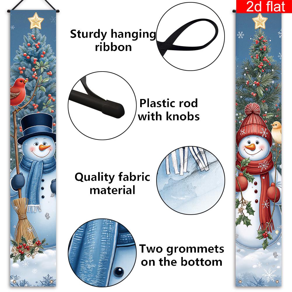 Merry Christmas Door Banner Couple Snowman Snowy Tree Scenes 1 Pair Indoor Outdoor Decor