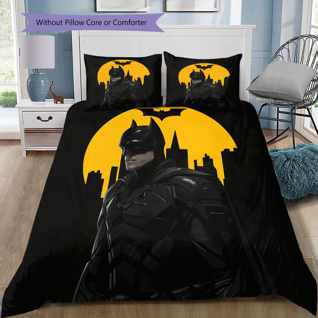 Yellow Black Batman Bedding Set,1 Duvet Cover &2 Pillowcases,Home Decor,Ideal Gift
