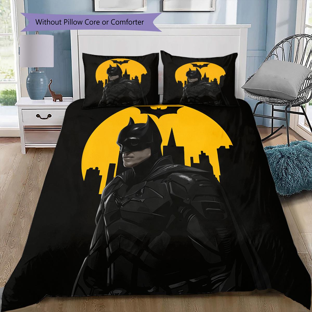 

Yellow Black Batman Bedding Set,1 Duvet Cover &2 Pillowcases,Home Decor,Ideal Gift 135x200cm