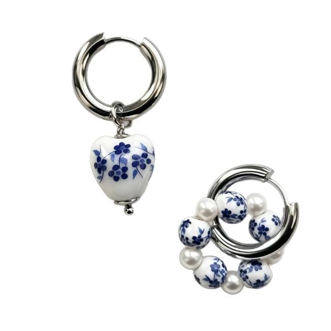 Blue and White Porcelain Ceramic Dangle Earrings: Ethnic-Style Fashion for Women