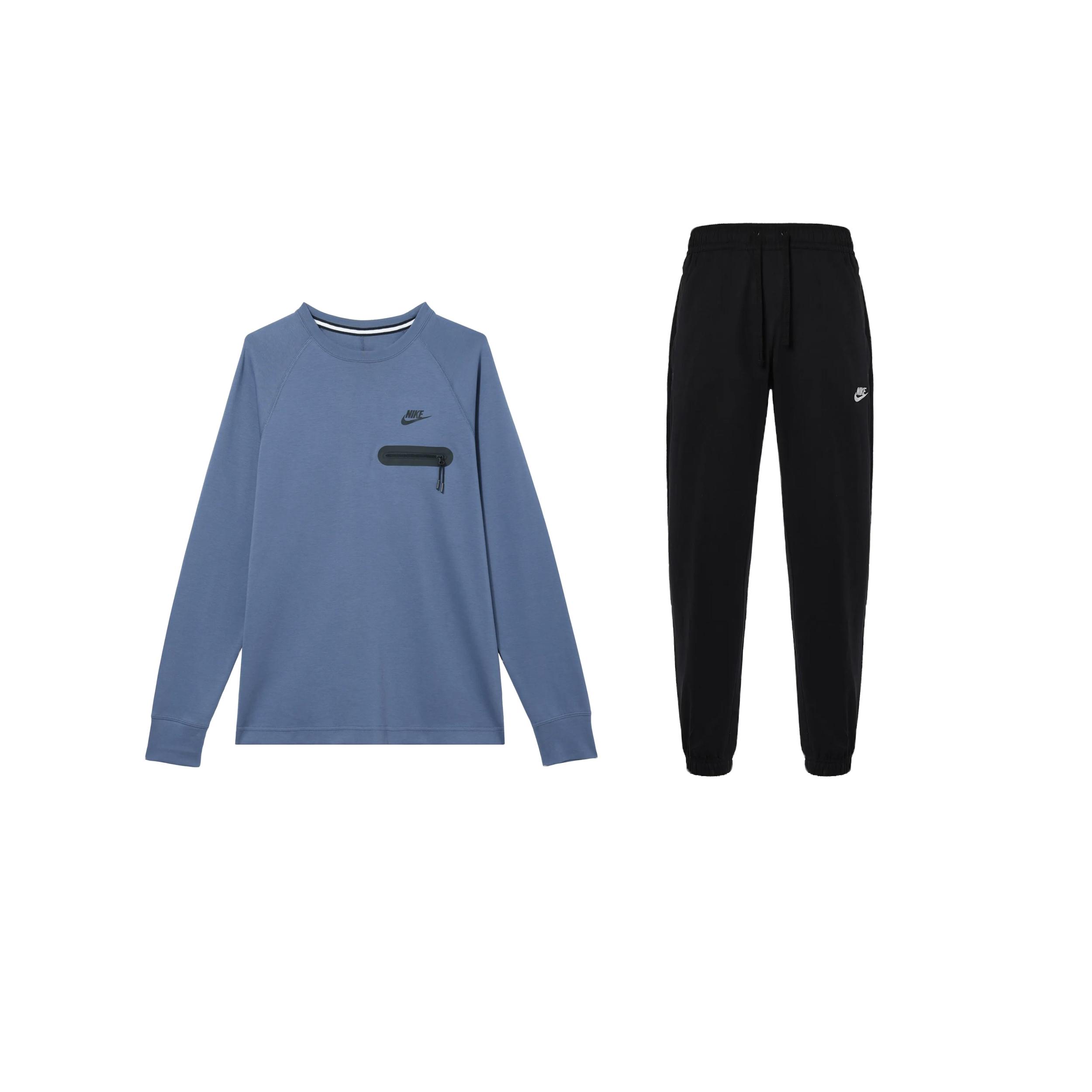 

Nike Повседневный пуловер с круглым вырезом, с длинными рукавами, спортивные тканые брюки с манжетами, комплект худи, мужские комплекты FD9881-491+DD5311-010 L