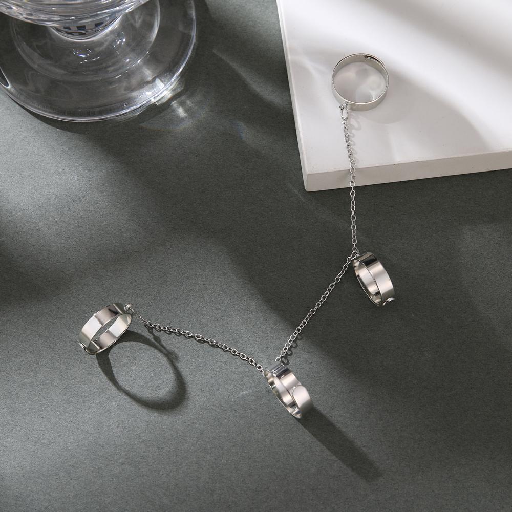 Moda Pundi Combinação de Corrente Punk Anel Aberto Temperamento Anel Simples