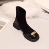 French thick heel Martin boots new autumn and winter thin bare boots small thick sole thick velvet short boots
